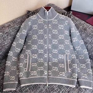 Gucci Gray and Cream Patterned Cardigan